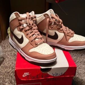 Nike High-Top Sneakers in Tan and White (womens)
